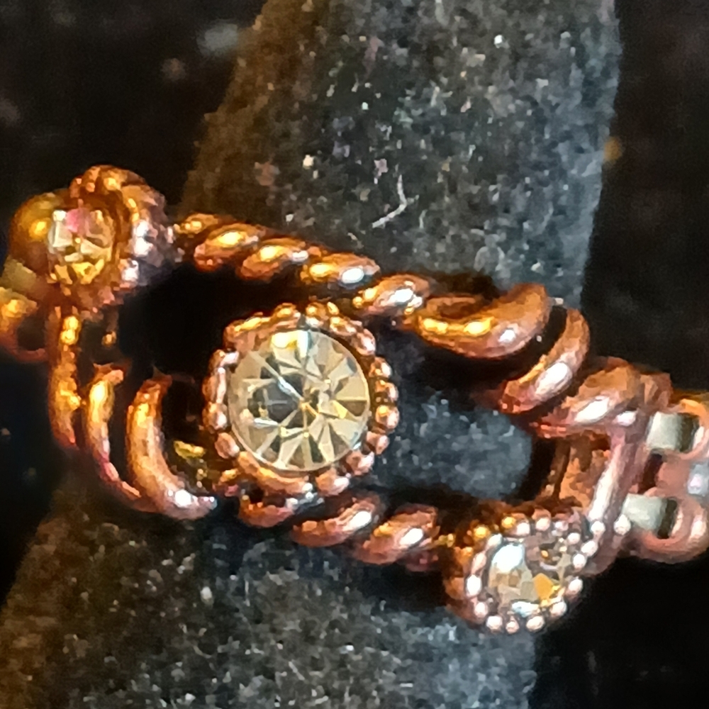 Paparazzi Copper Tone Twisted Stretch Ring With Clear Rhinestones